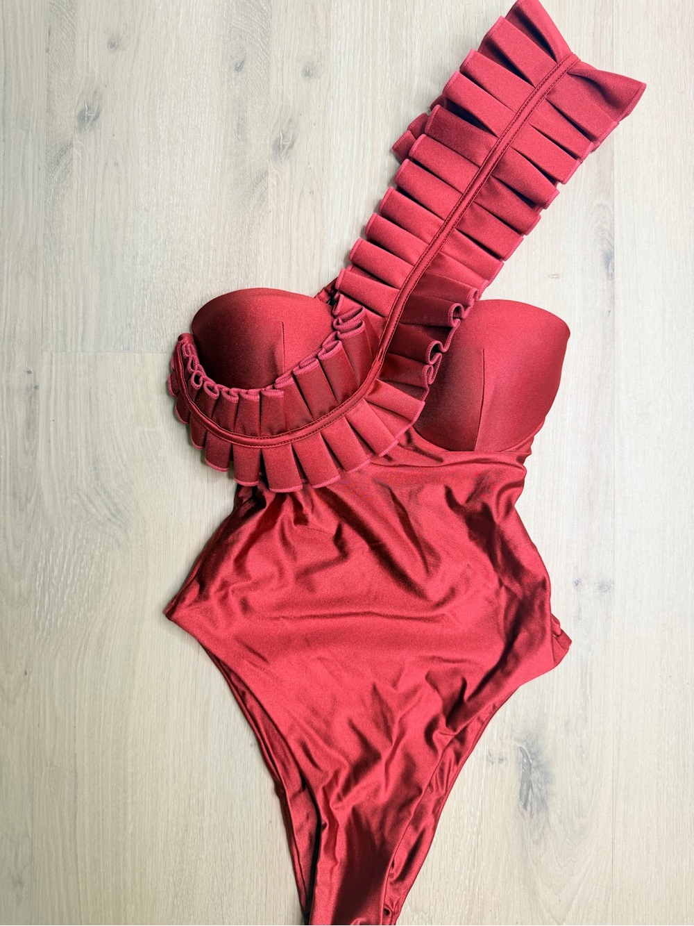 NWT ✨ ANDREA IYAMAH Wine Red One Piece Architecture Swimsuit Sz Small